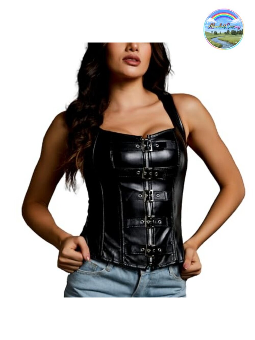 Faux Leather Lace Up Back Corset Bustier Basque with G-String